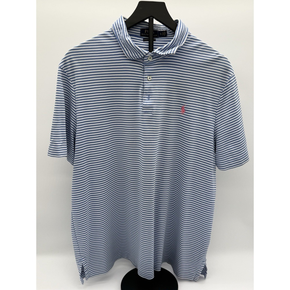 Polo Ralph Lauren Womens XL Pima Soft Touch Polo Blue White Stripe Pink Pony